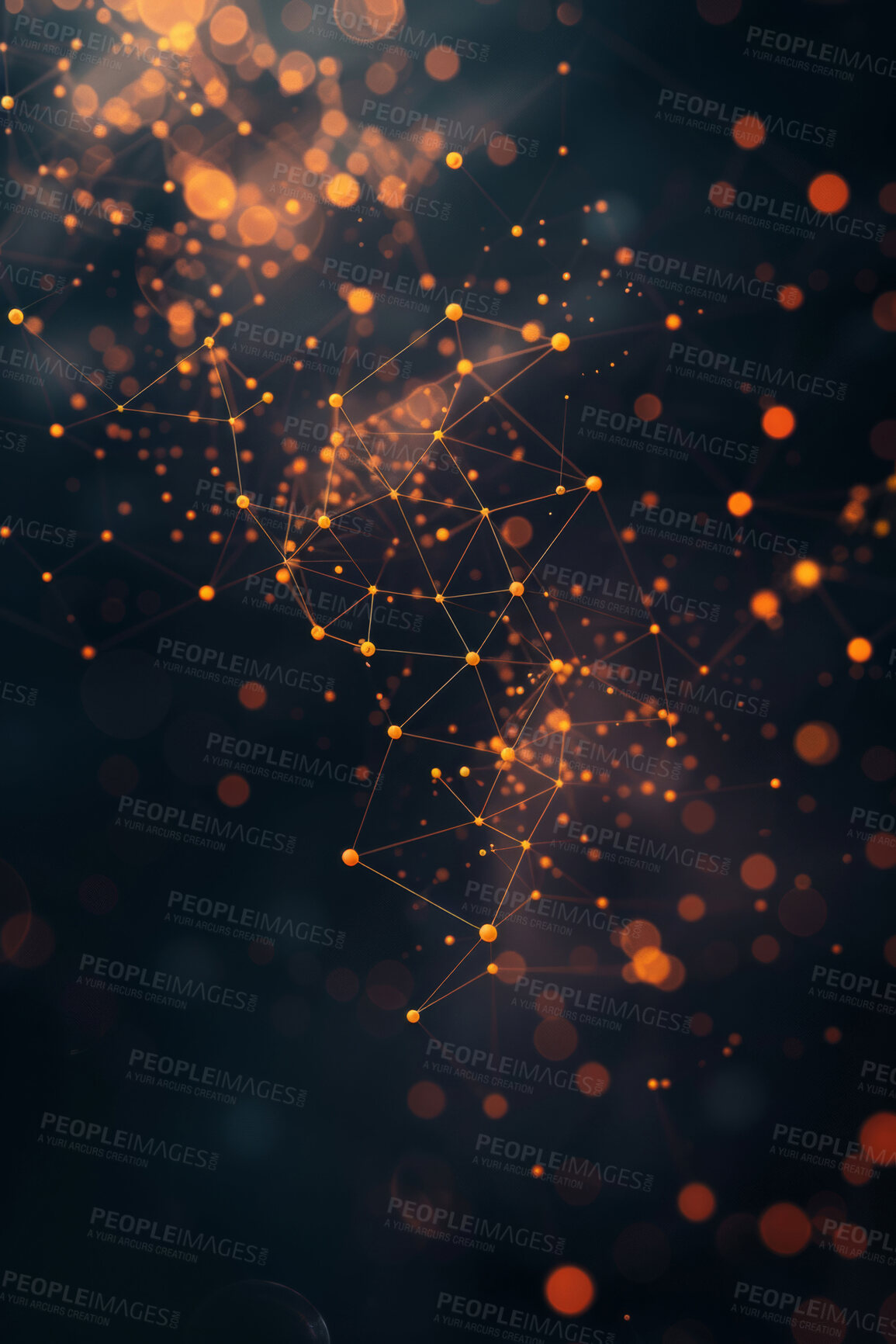 Buy stock photo Abstract, connection and space background with network, grid and data for system structure. Stars, particles and wireframe for science, infrastructure and future study with dust and internet galaxy