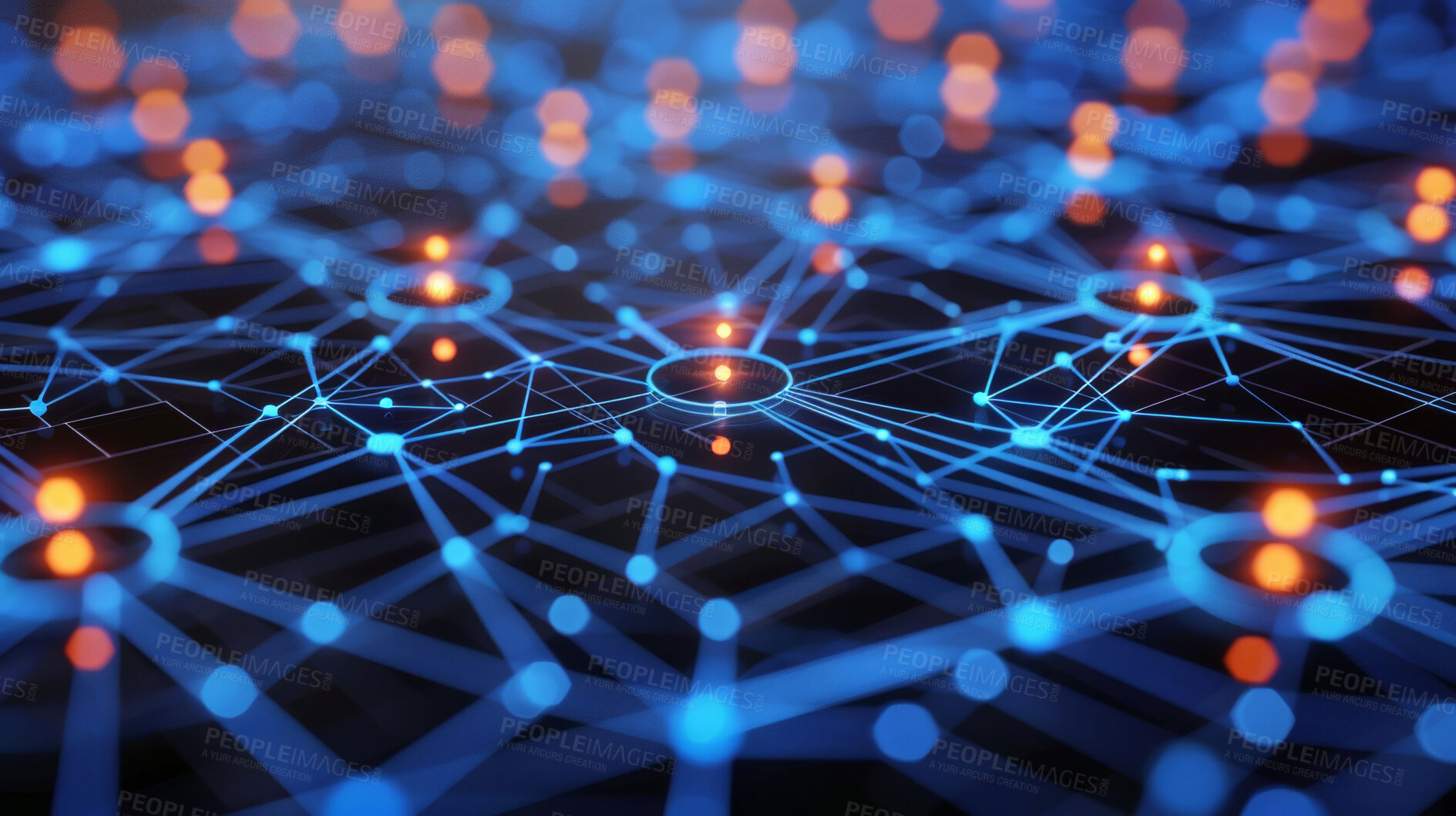 Buy stock photo Abstract, connection and background with network, grid and pins for system structure. Sphere, lattice and wireframe for science, infrastructure and future study with particles and internet graphic