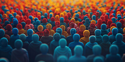 Buy stock photo Crowd, population and community with diversity or color for international, behind in 3d for culture. Islam people, gathering and poster or background for festival, audience with solidarity for peace