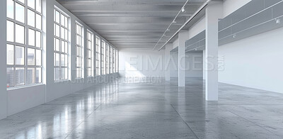 Empty, building and space for office or warehouse for interior design, architecture and real estate. Industrial, background and vacant site for workplace, urban planning and construction project
