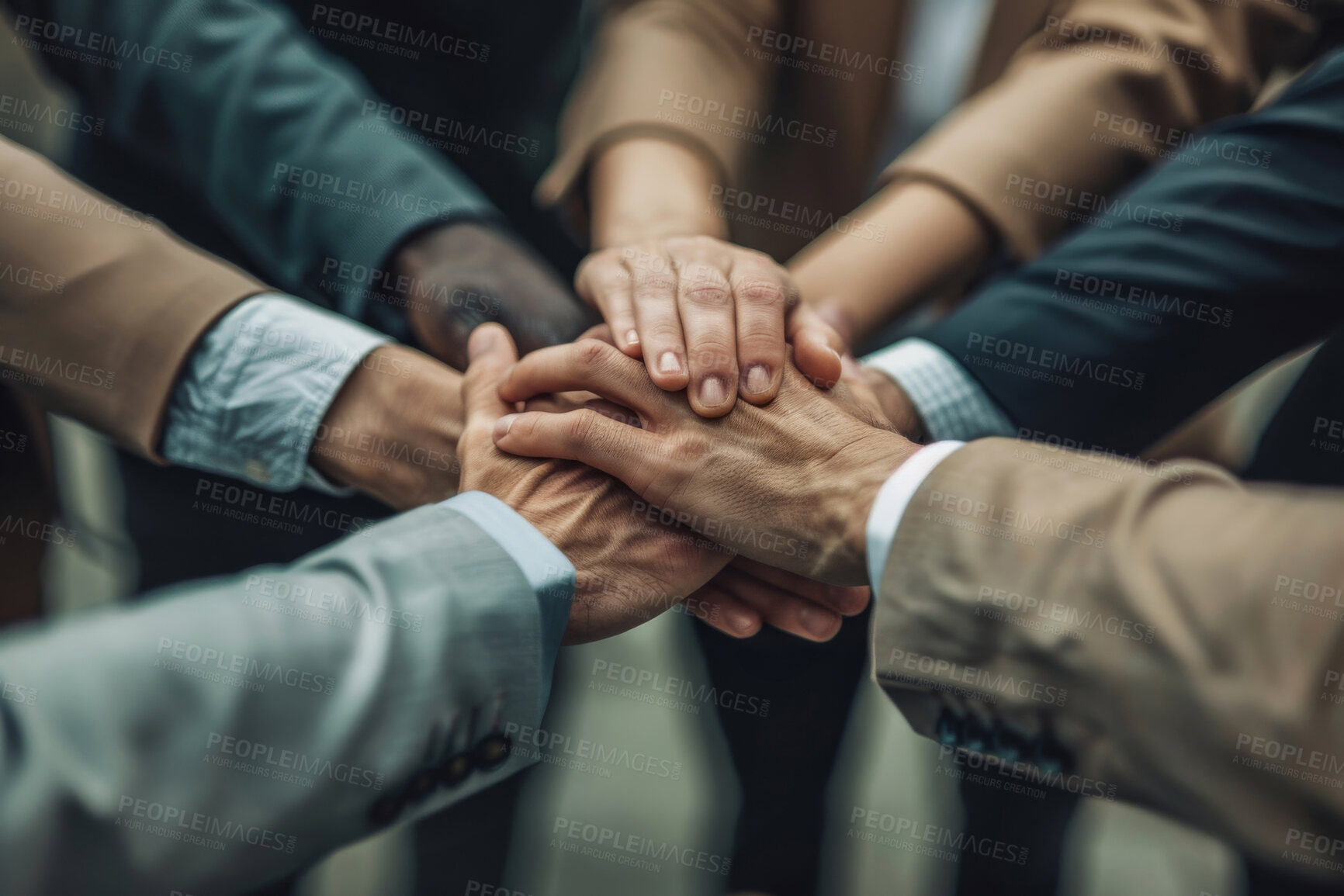 Buy stock photo Business people, partnership and hands together with teamwork for project and support. Group, staff and employees with onboarding, collaboration or trust with network, cooperation or company merger