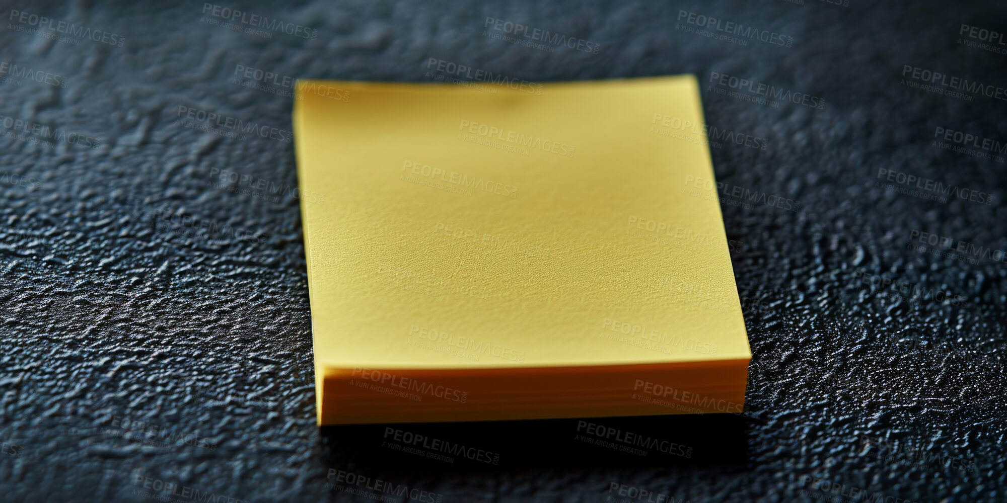 Buy stock photo Memo, reminder and pile of sticky notes on table in office from above for planning with stationery. Background, business and paper with desk of workplace interior for career, job or occupation
