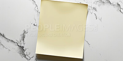 Buy stock photo Sticky note, paper and reminder with page above for tasks, agenda or mockup space on a marble surface. Top view of empty document for schedule planning, brainstorming or post for checklist or memo