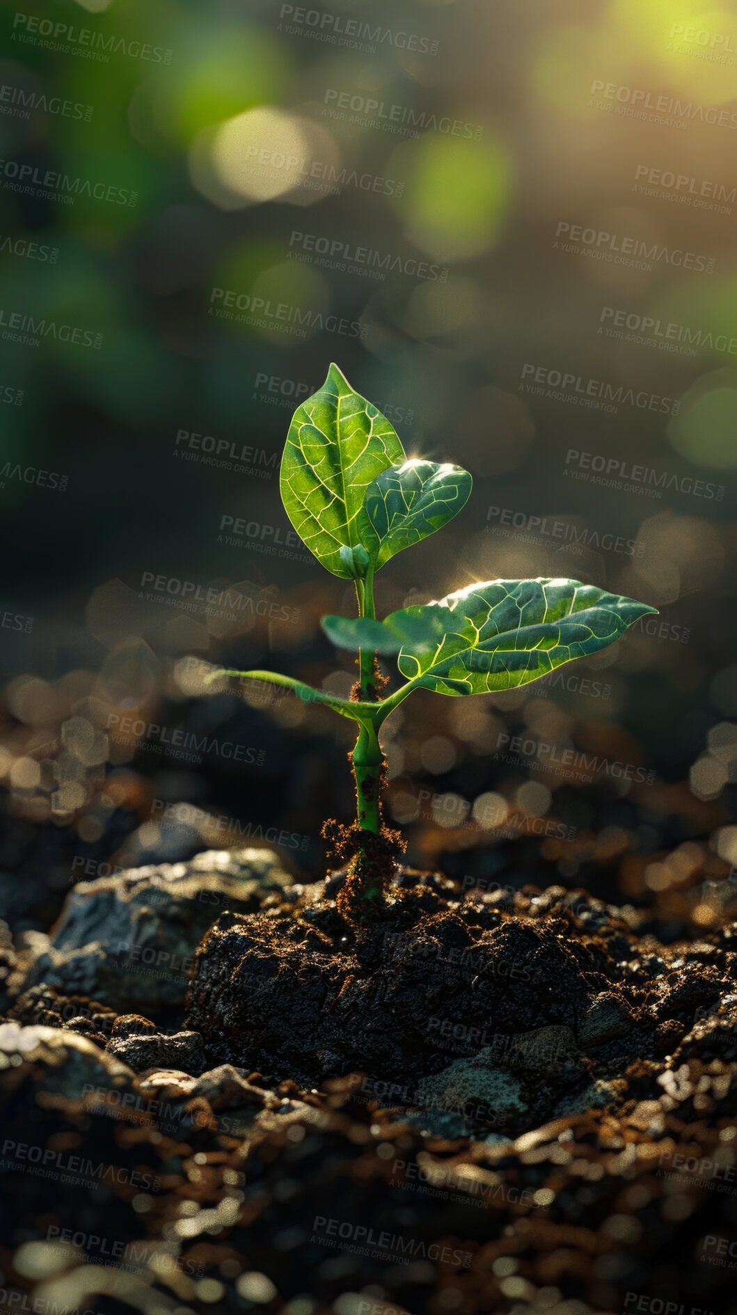 Buy stock photo Tree sprout, growth and dirt in nature for sustainability, seedling or fertiliser compost. Empty, agro and green leaves with plant for natural environment, earth day or spring for eco friendly park