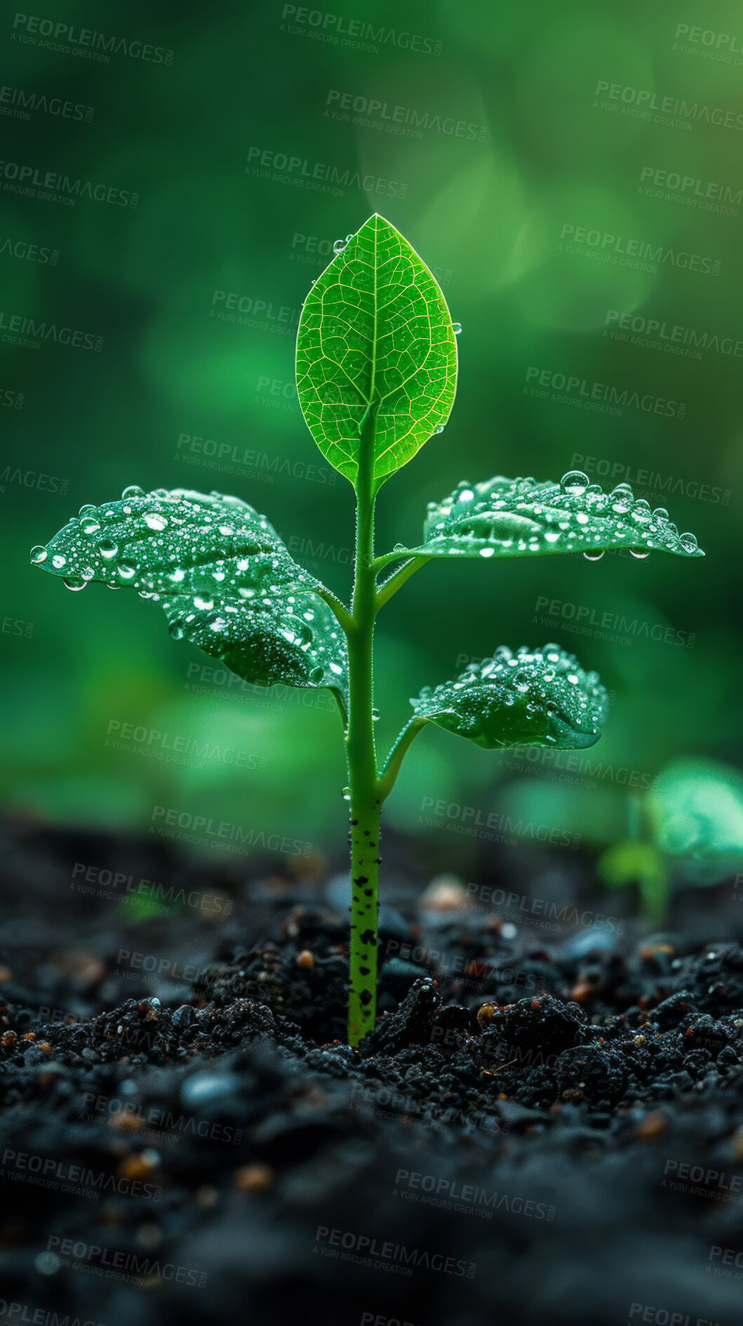 Buy stock photo Sapling, growth and soil in garden for sustainability, seedling or fertiliser agriculture. Empty, agro and green leaves with plant for natural environment, earth day or spring for eco friendly park