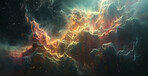 Space, abstract and clouds with nebula in sky for cosmic vapor, astronomy and wallpaper of galaxy. Graphic, design and background of with dark universe for interstellar, atmosphere and constellation