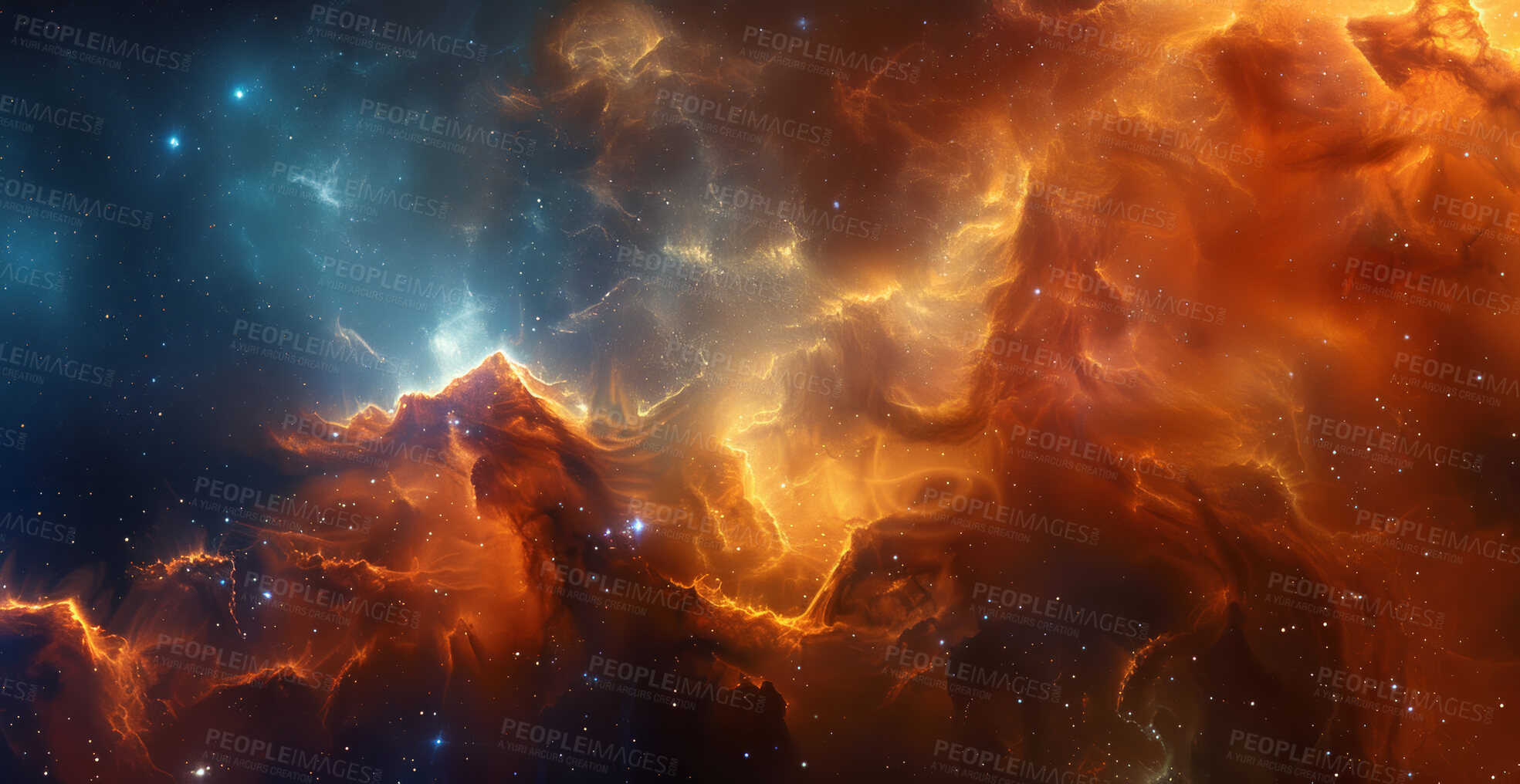 Buy stock photo Galaxy, space and stars in orbit with orange sky in universe for adventure, exploration or fantasy. Background, night and wallpaper of interstellar solar system for astrology, astronomy or planet