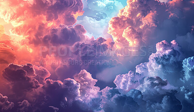 Sunset, clouds and outdoor environment for storm or background texture for climate change. Gas, sky or nature on abstract backdrop for greenhouse smoke, air or hurricane for global warming pattern