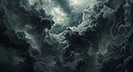 Dark clouds, danger and sky with storm, nature and climate with wallpaper, weather or chemical accident. Smoke, threat or dramatic with atmosphere, explosion or pollution with meteorology or mystery