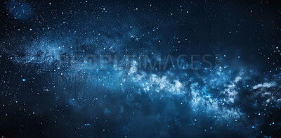 Space, abstract and galaxy with stars in nebula for astronomy, constellation and cosmic wallpaper. Interstellar, design and blue background with sky for universe, solar system and celestial sparkle