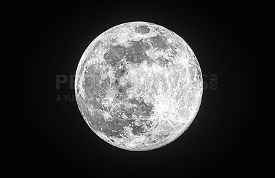 Buy stock photo Moon, orbit and dark in space, astronomical body and move for around earth. Geography, astronomy or science in night sky, satellite for NASA research or exploration of sphere is plenilune phase