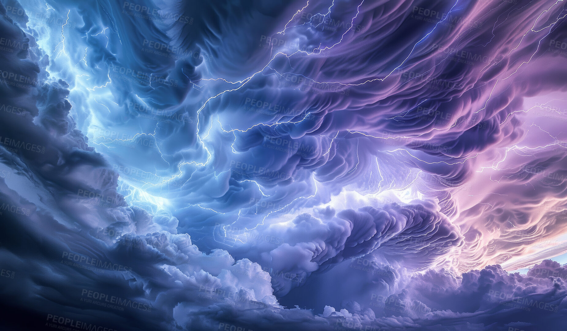 Buy stock photo Clouds, nature and sky with storm, thunder and climate with meteorology, weather and rain. Outdoor, banner and wallpaper with lightning, earth and flow with hurricane, ecology and warning with danger