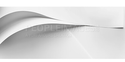 Buy stock photo Pages, texture and white paper or parchment, wave and pattern for material or marketing banner. Abstract, canvas and advertising fold for sheet art, blank and mockup space for wallpaper for creative