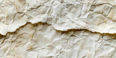 Buy stock photo Crumbled, texture and paper as handmade for recycle, wrapping and process for traditional letter with creative craft, art or sheet. Pattern, torn and wallpaper material with vintage effect for design