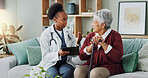 Elderly, woman and doctor with tablet for consultation with expert advice, explaining and healthcare support. Senior patient, nurse and discussion in nursing home, medical diagnosis and assessment