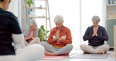 Senior women, start yoga and coach talking of health, wellness and spiritual training, support and exercise ideas. Workout, pilates class and elderly people, clients and personal trainer for planning