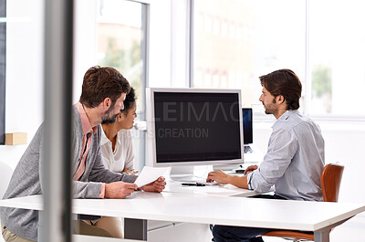 Buy stock photo Portrait of a diverse group of businesspeople sitting in an office