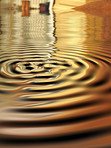 Waves, ripple and gold with water drop pattern with mockup for 3d, digital and texture. Environment, design and futuristic with liquid in background for abstract, sustainability and art deco graphic