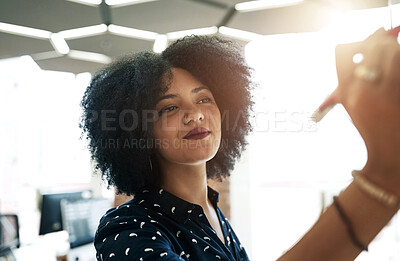 Buy stock photo Business, writing and woman with whiteboard, ideas and brainstorming for project, employee and startup. Person, copywriting and entrepreneur with schedule, review and planning for company growth