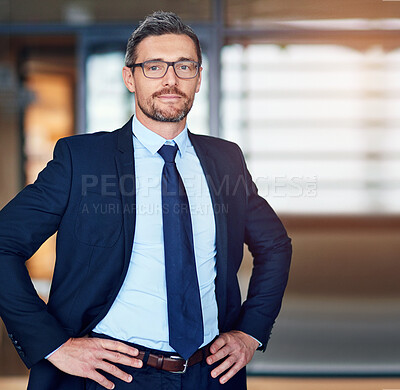 Buy stock photo Office, portrait or business man with pride for career goals, ideas or justice as immigration lawyer. Professional, male attorney or worker for corporate firm, legal service or labor law in workplace