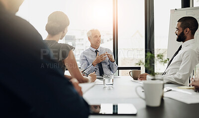 Buy stock photo Planning, feedback and business people in meeting, teamwork and funding report with investment. Accounting, broker or employees with discussion, review budget and brainstorming for company growth