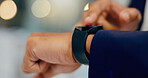 Check watch, hands and time management for work, business and mockup space for productivity. Corporate employee, job and workflow with clock for responsibility in blur, late person and schedule