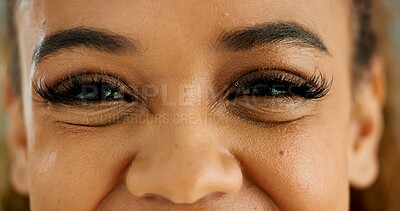 Buy stock photo Closeup, eyes and woman with lashes, face and glaucoma exam with optical assessment and eye care. Portrait, person and model with wellness and ophthalmology with healthy eyesight, vision or optometry