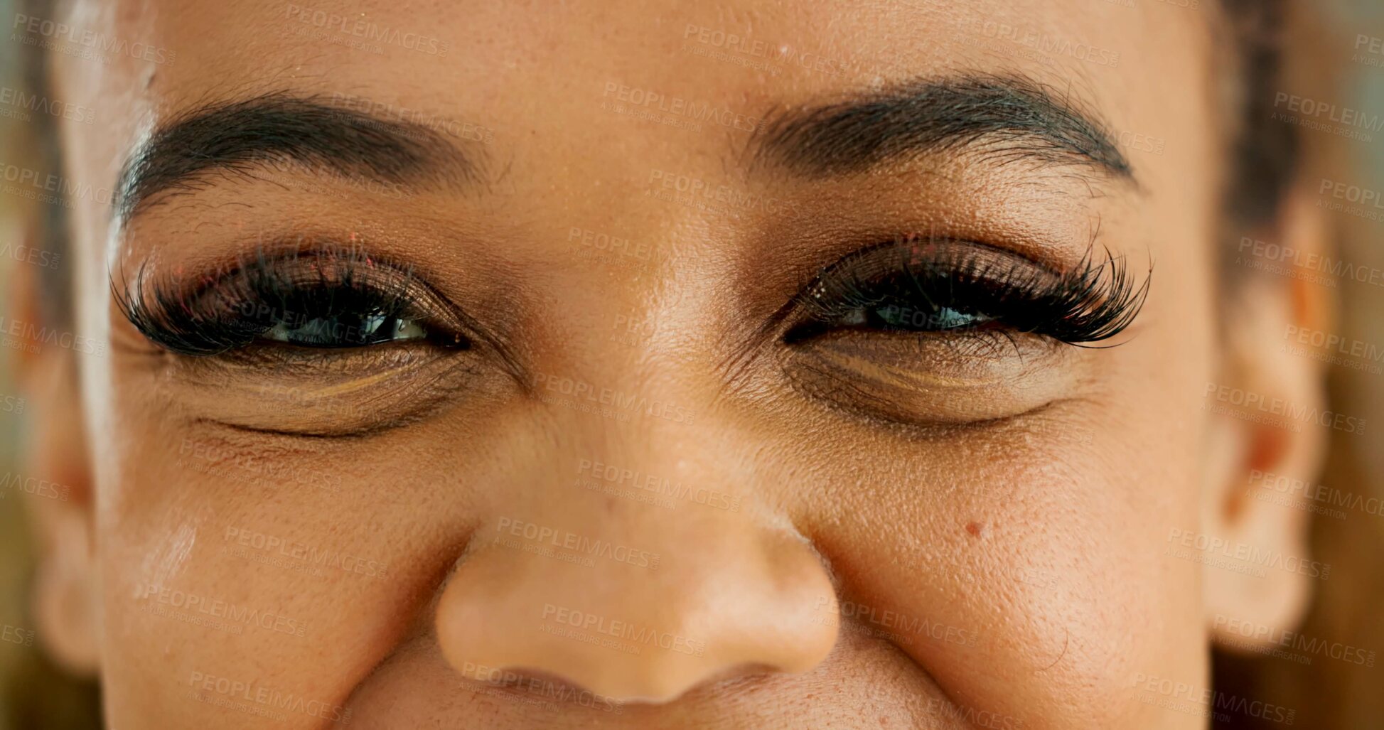 Buy stock photo Closeup, eyes and woman with lashes, face and glaucoma exam with optical assessment and eye care. Portrait, person and model with wellness and ophthalmology with healthy eyesight, vision or optometry