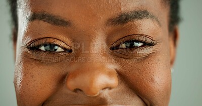 Buy stock photo Closeup, eyes and woman with vision, face and optometry with optical assessment and healthy eyesight. Portrait, person and model with wellness or ophthalmology with eye care and aesthetic with lashes