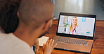 Black man, kid and laptop screen with doctor for telehealth service, communication and support. Home, child and father with pediatrician on tech for medical advice, discussion or virtual consultation