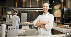 Woman, sous chef and portrait in kitchen or restaurant, happy and smile in food business with confidence. Culinary skills, hospitality industry and professional gastronomy, cook and service staff