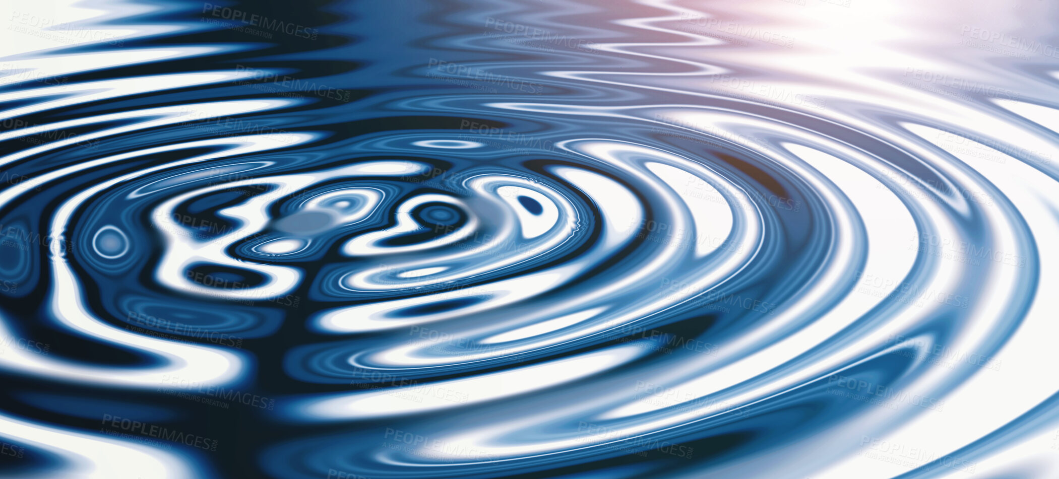 Buy stock photo Closeup Smoothly Animated 3d Cgi silver shiny waves making ripples in liquid blue color substance. Shiny graphic of a glowing silver color water or fluid with a shining reflection on the surface