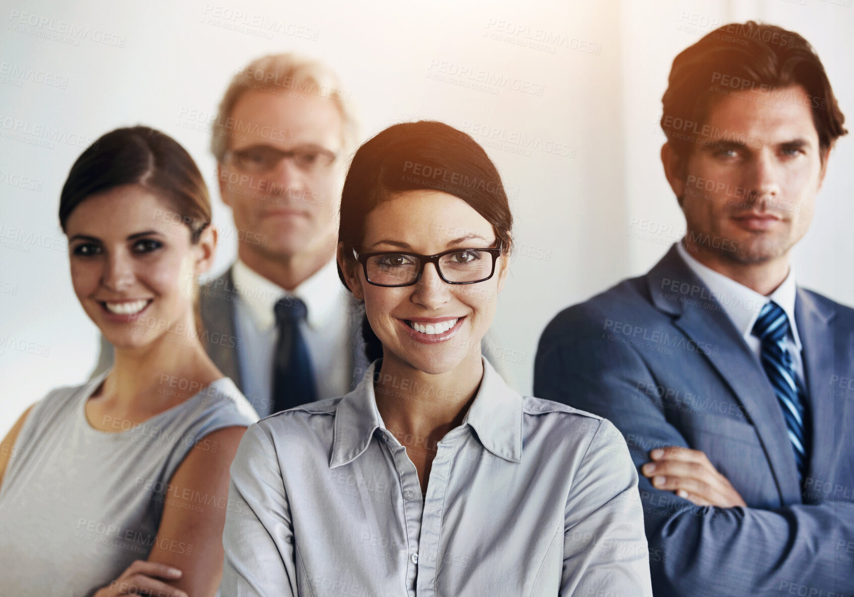 Buy stock photo Confident team of businesspeople standing together - portrait 