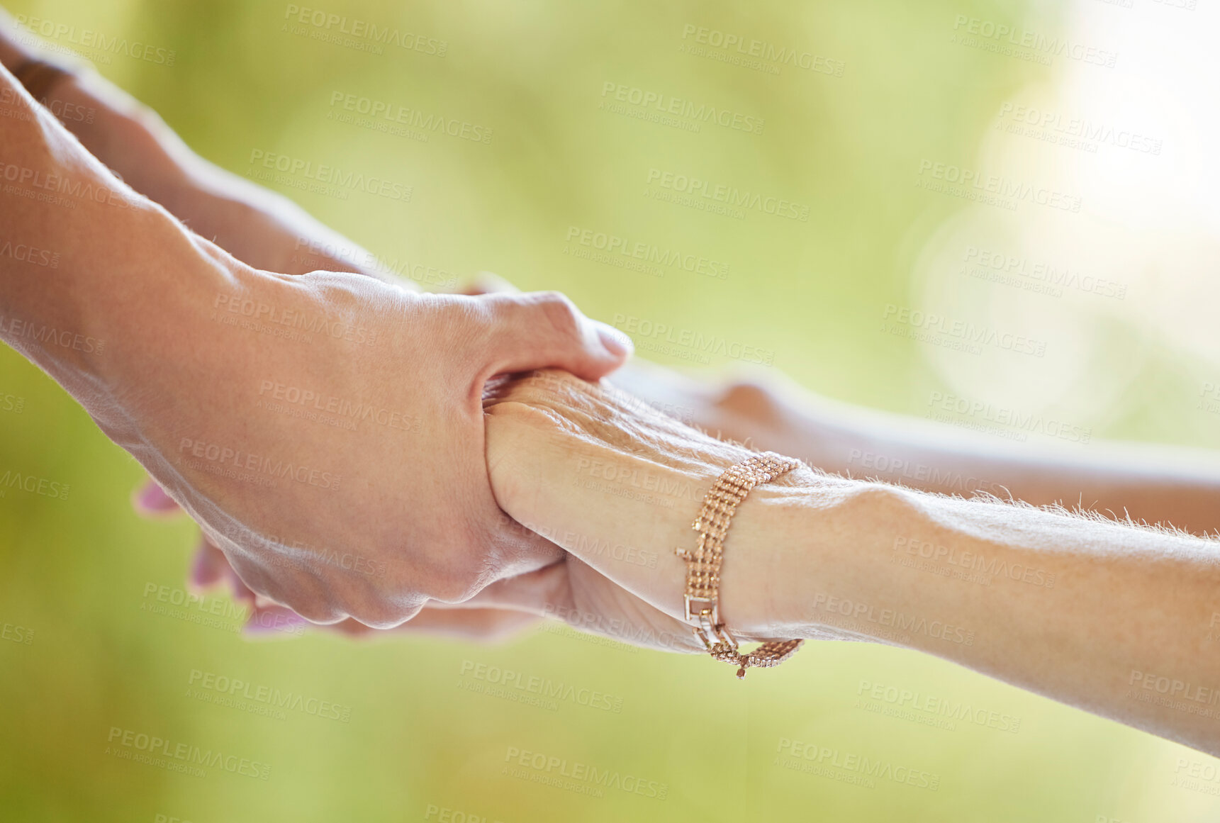 Buy stock photo Love, support and outdoor couple holding hands for romantic date, help or comfort. Care, man and woman in in nature for commitment, loyalty and relationship together with trust, kindness and marriage