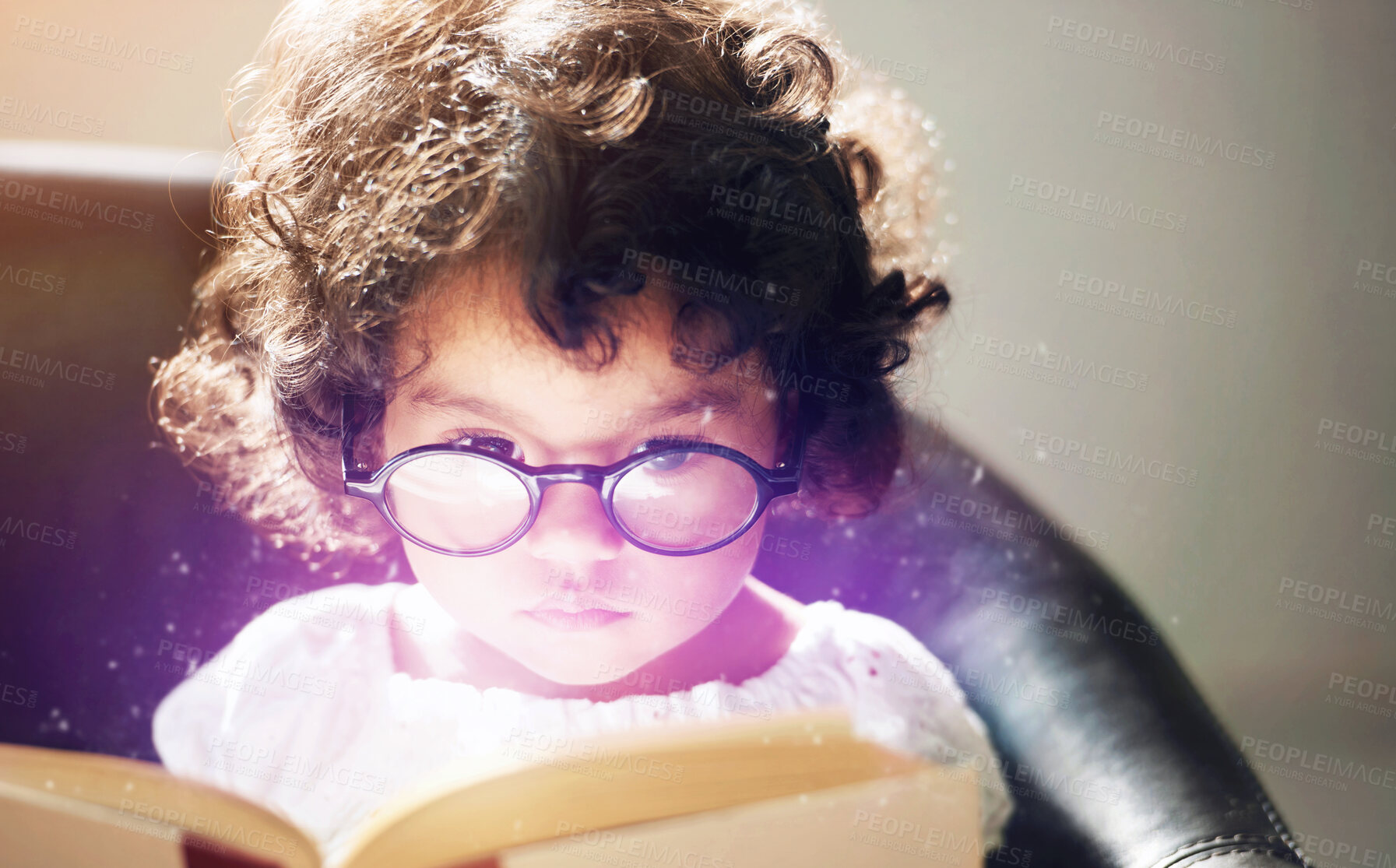 Buy stock photo Shot of a cute little girl at home