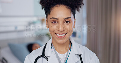 Buy stock photo Woman, doctor and happy with portrait at hospital for medical care, help and support. Female person, satisfied and smile on confidence at clinic as cardiologist for healthcare and consultation