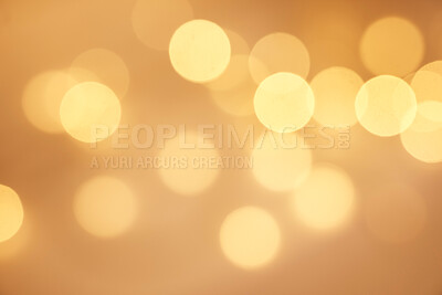 Buy stock photo Gold, glitter and light with bokeh on background for confetti shine, creativity and celebration. Magic, glow and wallpaper with pattern of sparkle for Christmas party, December and festive event