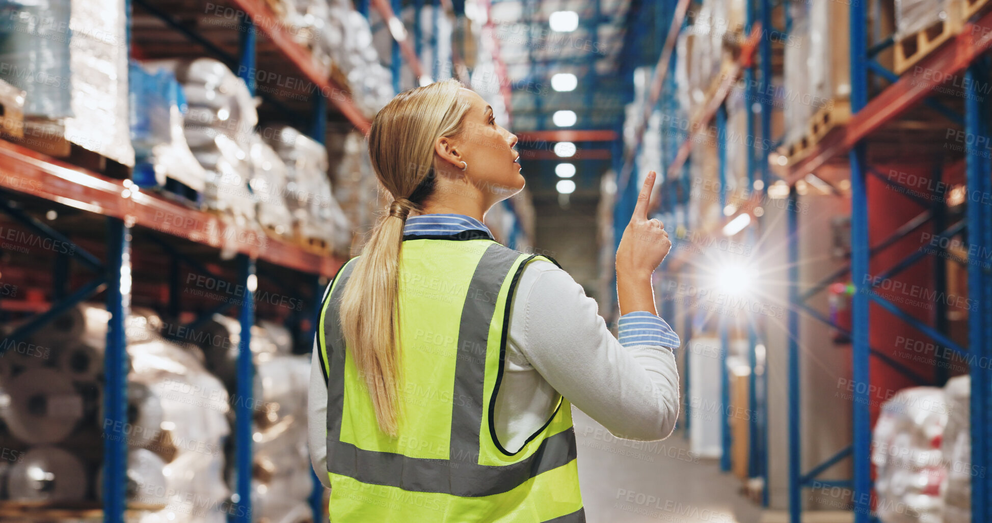 Buy stock photo Logistics, woman or inspection in warehouse with counting for inventory management or stock control. Distribution, supervisor or employee for supply chain, maintenance or quality assurance in factory