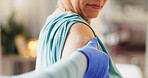 Bandage, patient and arm of woman with healthcare and immune system injection at hospital. First aid, doctor hands and consulting with wound care and safety gear for monkeypox disease and infection