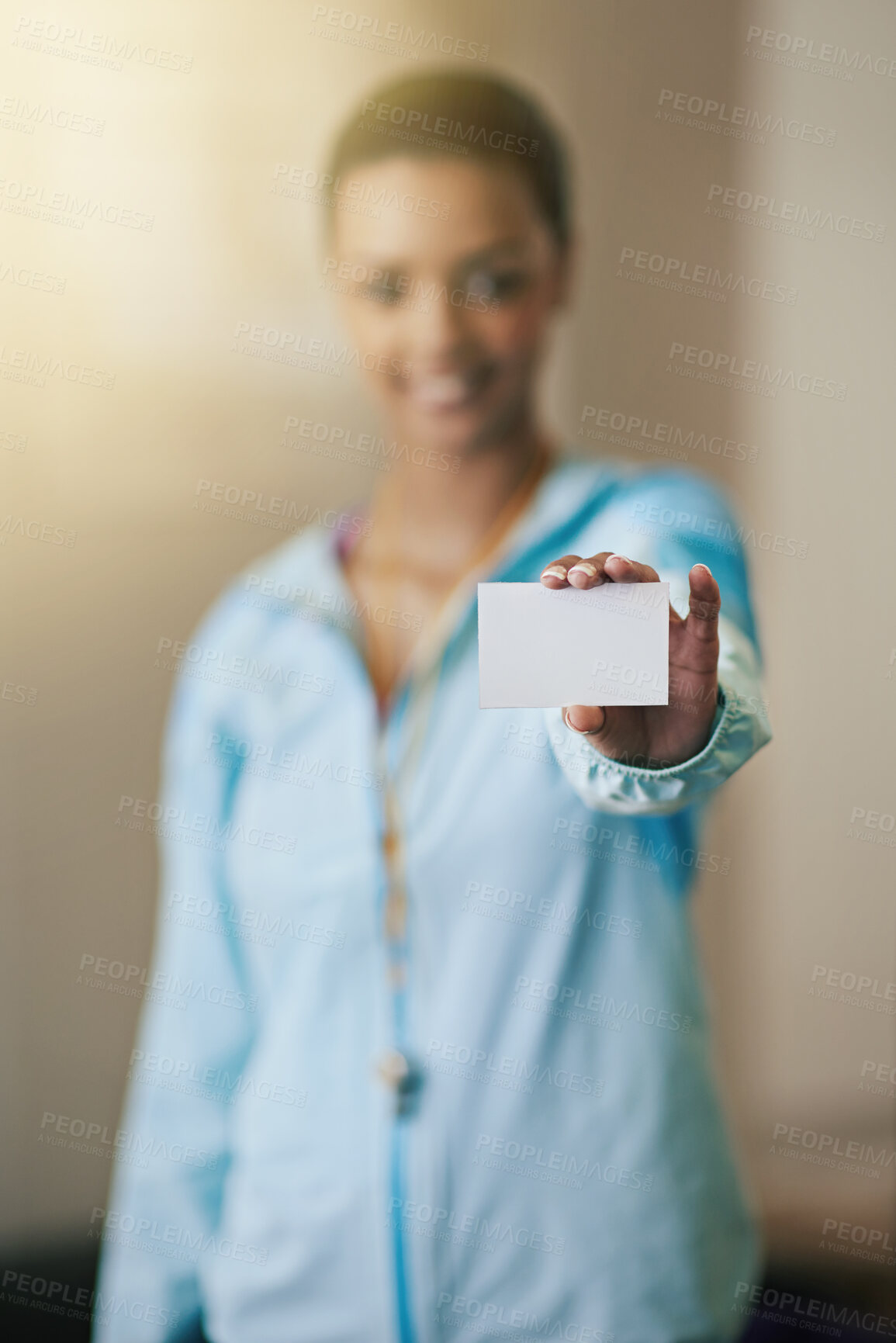 Buy stock photo Shot of a gym trainer showing her identification card