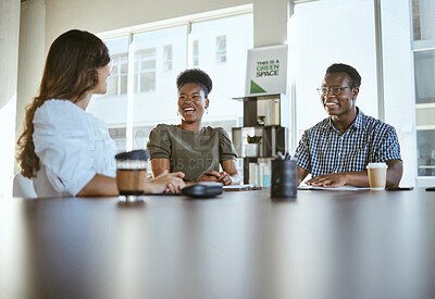 Buy stock photo Diary, startup or people in discussion in meeting for revenue review, feedback or organizing project. Boardroom, talking or company growth in office for agency business, teamwork or planning ideas