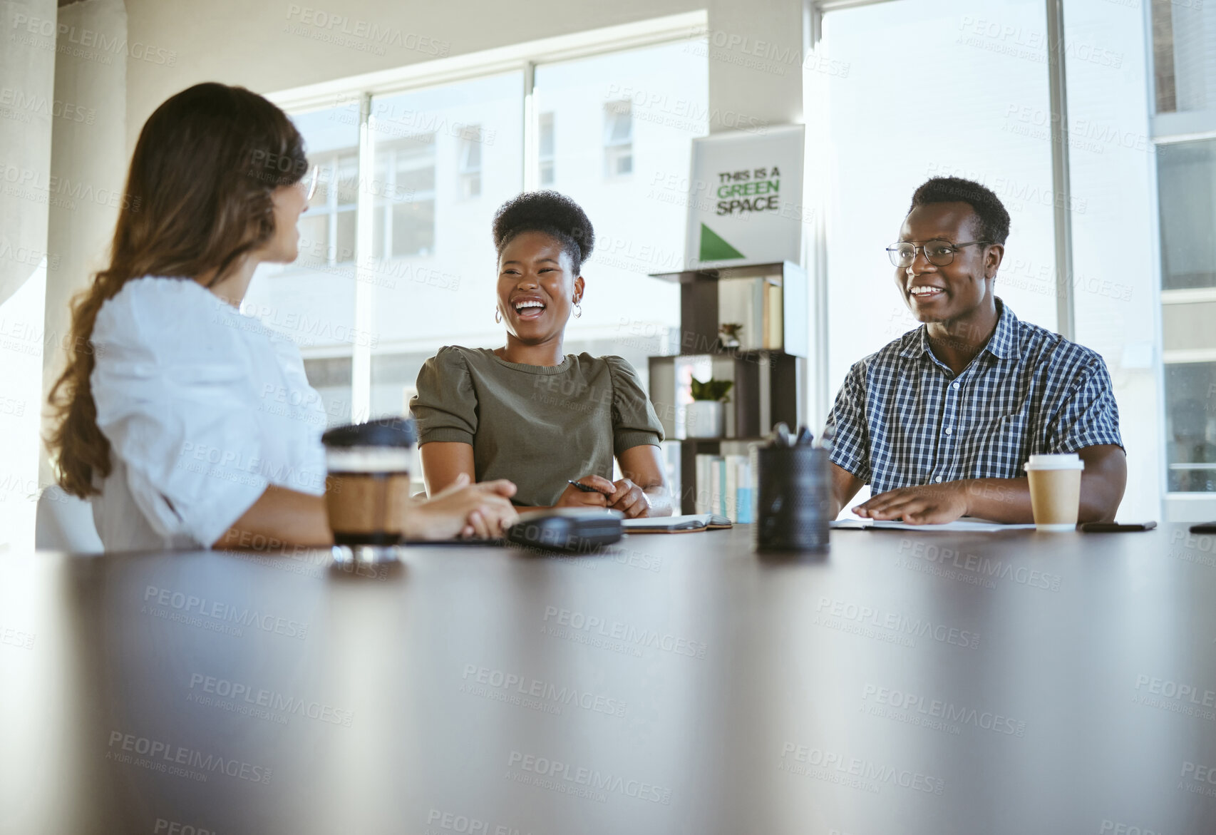 Buy stock photo Diary, startup or people in discussion in meeting for revenue review, feedback or organizing project. Boardroom, talking or company growth in office for agency business, teamwork or planning ideas