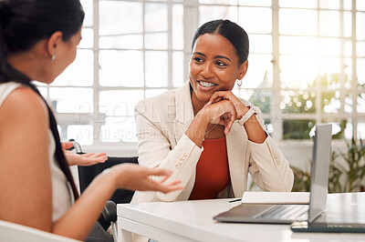 Buy stock photo Startup, wheelchair or business people in discussion for creative agency, share ideas or brainstorming. Office, inclusive or journalism team in meeting conversation for news or woman with disability