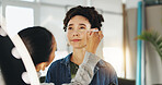 Artist, backstage and makeup for woman, photoshoot and preparing for fashion show, creative and professional. Production, ring light and cosmetologist with equipment, behind the scene and routine