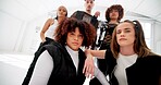 Portrait, dance and people in studio, teamwork or talent with training for competition, performance or skills. Face, group or hip hop crew with confidence, practice or friends with support or gen z