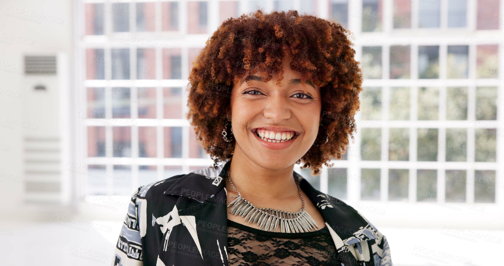 Buy stock photo Hip hop, portrait and smile of black woman in dance studio for art or creative recital and rehearsal. Energy, face and music with happy dancer person in class for balance, performance or urban style