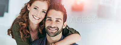 Buy stock photo Portrait of an affectionate young couple embracing each other