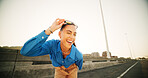 City, wink or portrait of happy woman for fashion, streetwear or confidence for cool clothes. Urban bridge, proud female person or edgy girl on holiday with unique style for attitude, trendy or swag