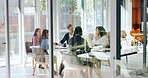 Boardroom, collaboration and meeting with business people in office for discussion or planning. Development, seminar or workshop with corporate men and women in workplace for strategy or vision