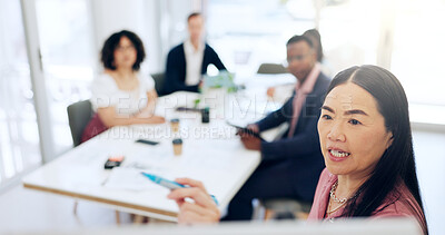 Buy stock photo Group of people, presentation and diversity for employee engagement, company and teamwork in meeting. Business, leader and audience in session, workshop or discussion as colleagues with brainstorming